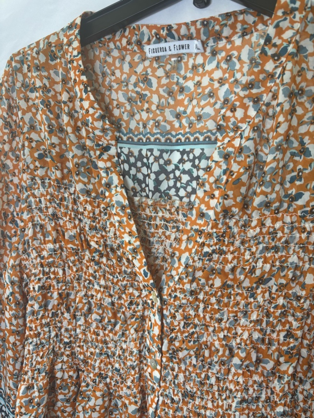 Figueroa & Flower Orange Floral Button Down Elastic Waist Mini Dress Women’s XL - Picture 3 of 8